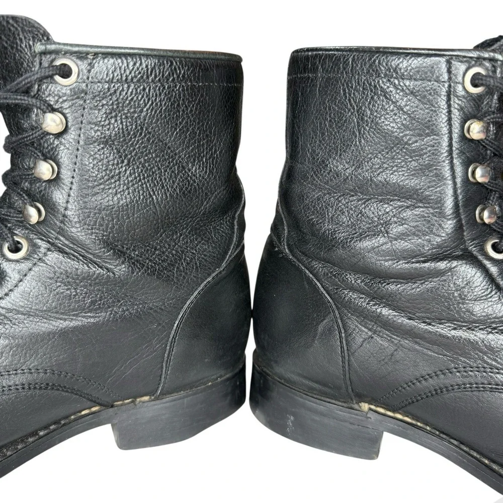 Vintage Justin Black Leather Roper Boots Mens‎ 5D Lace-Up Western Logger